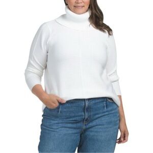 Women's Plus White Ribbed Turtleneck Sweater Women’s Sz 1X Tunic